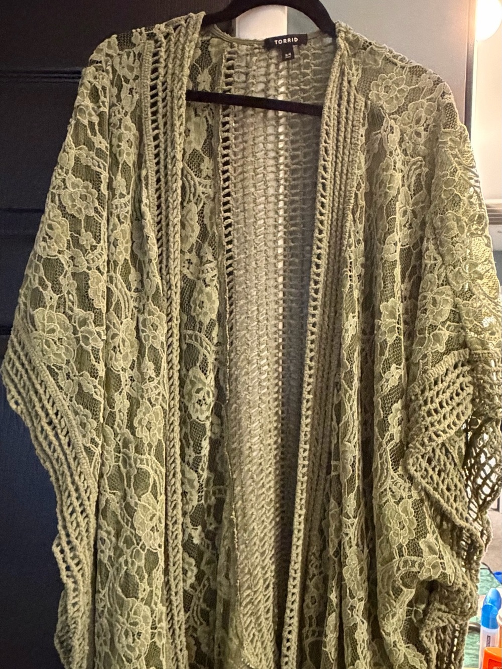 Torrid Green Lace Crochet Kimono